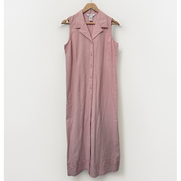 Northern Reflections Dresses & Skirts - 90s Northern Reflection Linen Maxi Dress Womens M Pink Button Front Vintage